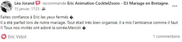 Avis et temoignages Eric animation Cocktel2sons